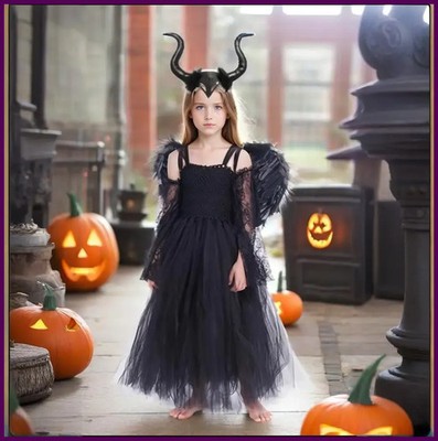 Princess Carnival Costume Maleficent Tutu Girls Cosplay Evil Queen Black