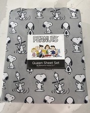Peanuts Snoopy Queen Sheet Set Berkshire Home Gray NWT