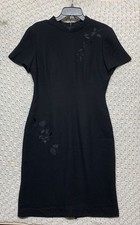Talbots Dress Women Sz 8 Black Embroidered Florar High Collar Lined Career Event