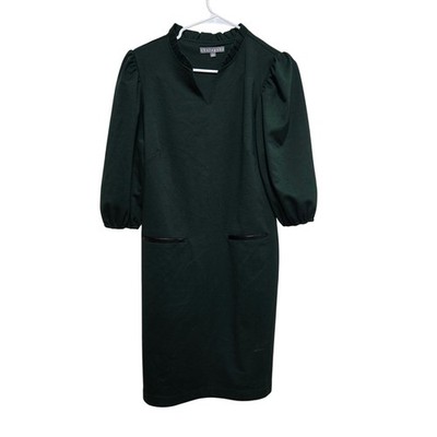 Sharagano Green Puff Sleeve Shift Dress Womens Size 6 Stretch