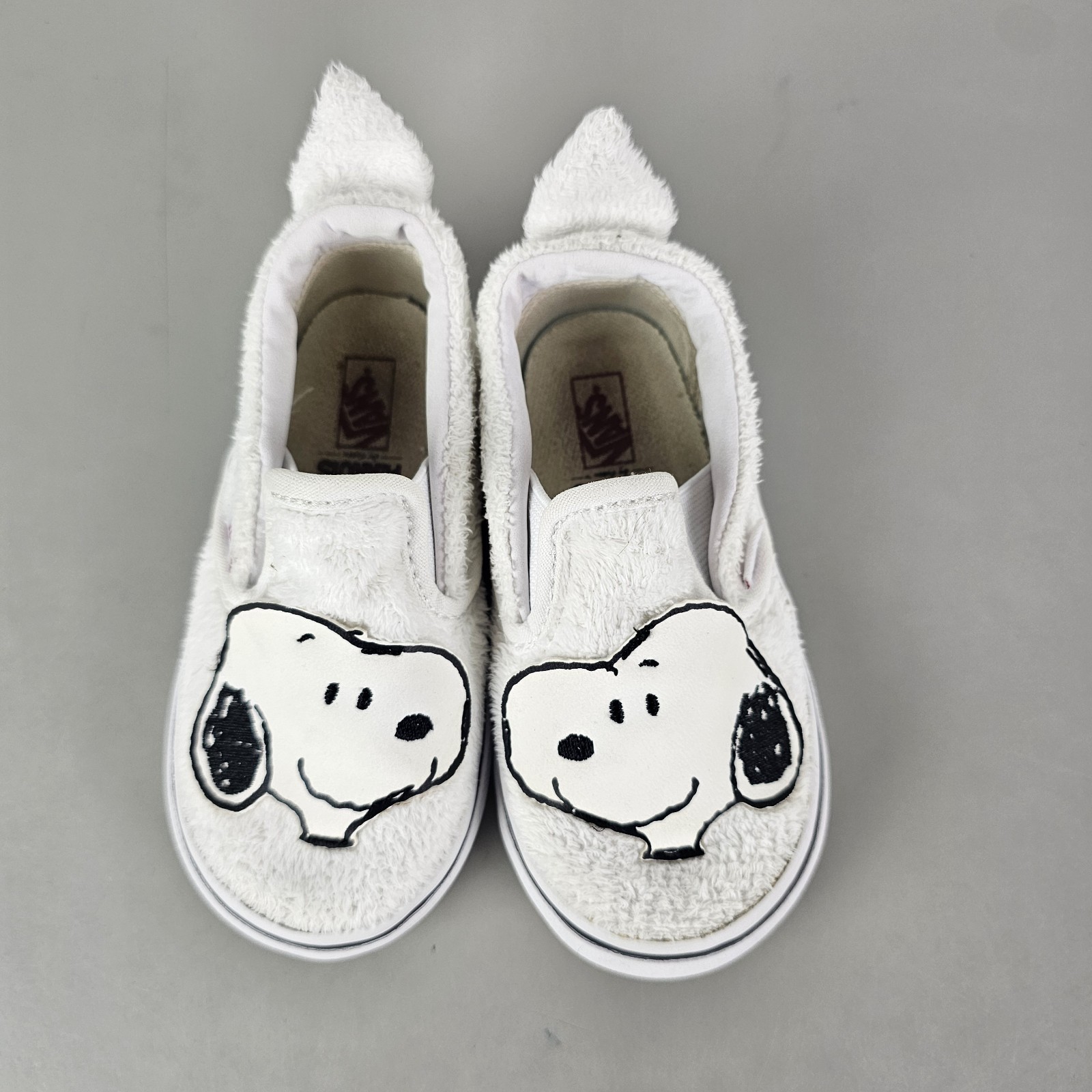 Vans Snoopy Slip On Sneakers White Faux Fur Peanuts Toddler Size 6.5-image