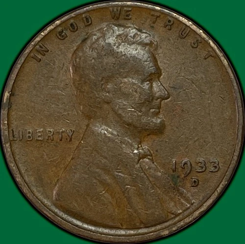 1933-D Lincoln Wheat Cent Very Fine VF Coin #34975