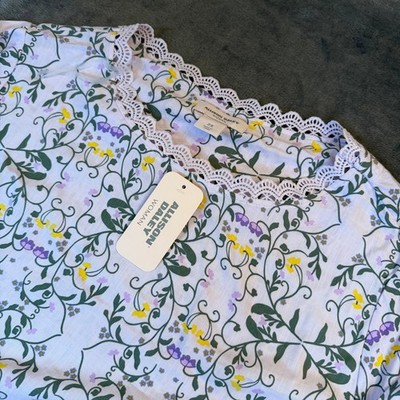 Allison Daley Woman Blouse Womens 2X Light Purple Floral Lace Trim Boho Top NWT