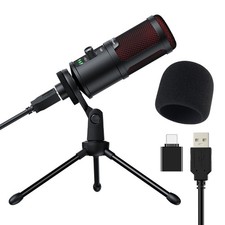 USB Gaming Condenser Microphone PC Mic Tripod Stand 192kHz/24Bit Streaming