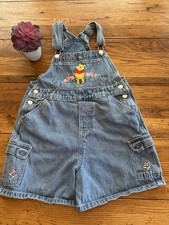 VTG Winnie The Pooh Shortalls Embroidered Overalls Y2K 90s Denim Floral Girls