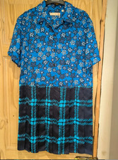 Marni x Uniqlo Shirt Dress Women’s Small Linen Blend Blue Flower Pleated