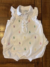 Polo Ralph Lauren Bubble Shortall All Over Pony White Romper One-Piece Size 3M