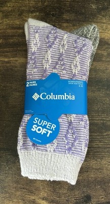 2 Pair Columbia Super Soft Women Crew Socks 2 Pack Size 4-10 Purple Gray Diamond