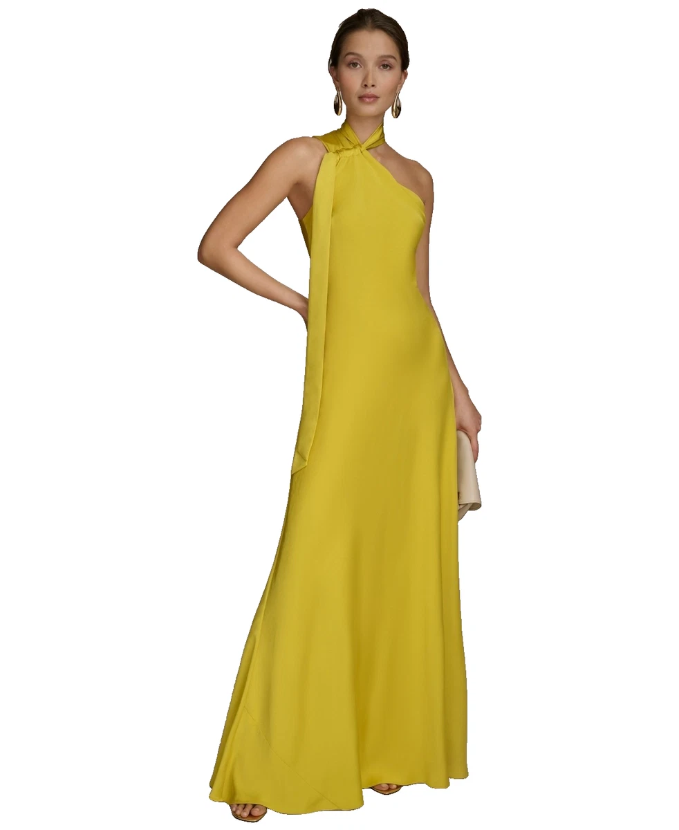 donna karan dresses evening Formal for Women for sale Satin Size:L-XL CO_327 Emerald Green Off-Shoulder Embellished neck Cold