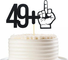 50Th Birthday Cake Topper Black Glitter 49 1 Hand Gesture 1 Pack