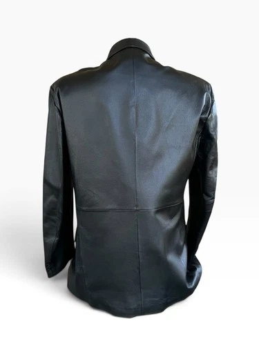 Vtg J. Ferrar Men's Black Genuine Leather Blazer Jacket Two-Button Coat Size M image 7