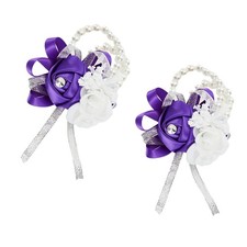 Meldel Wrist Corsages for Wedding, Set of 2, Classic Purple Artificial Wrist ...