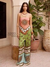 Alemais Summer silk jacquard pink camisole vest wide leg pants set