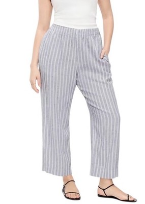 Old Navy Pants Size 3X High-Waisted Linen-Blend Straight Ankle Gray Stripe NEW