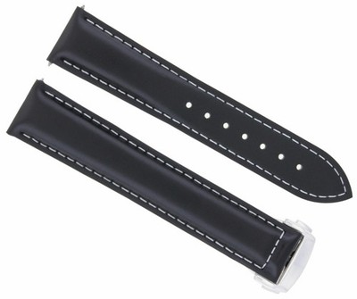 22MM LEATHER BAND WATCH STRAP CLASP FOR OMEGA SEAMASTER PLANET OCEAN WATCH BLACK