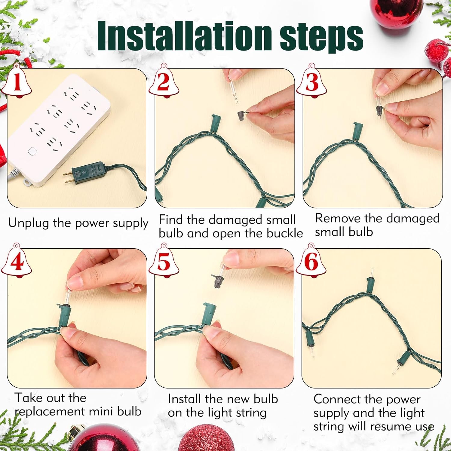 Mudder 60 Count Christmas Replacement Mini Light Bulbs Brown Base Warm White 