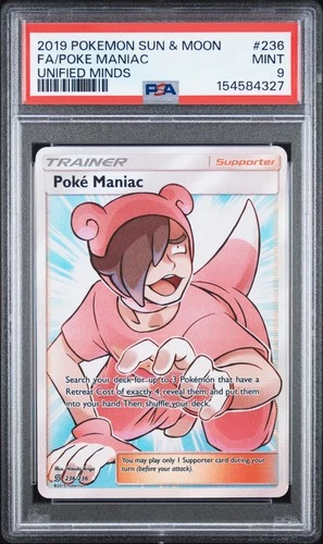 2019 POKEMON SUN & MOON UNIFIED MINDS #236 FULL ART/POKE MANIAC PSA 9