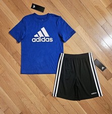 NEW ADIDAS Little Boy Cotton Theme Tee  Short Set, Blue sz 4/4T 