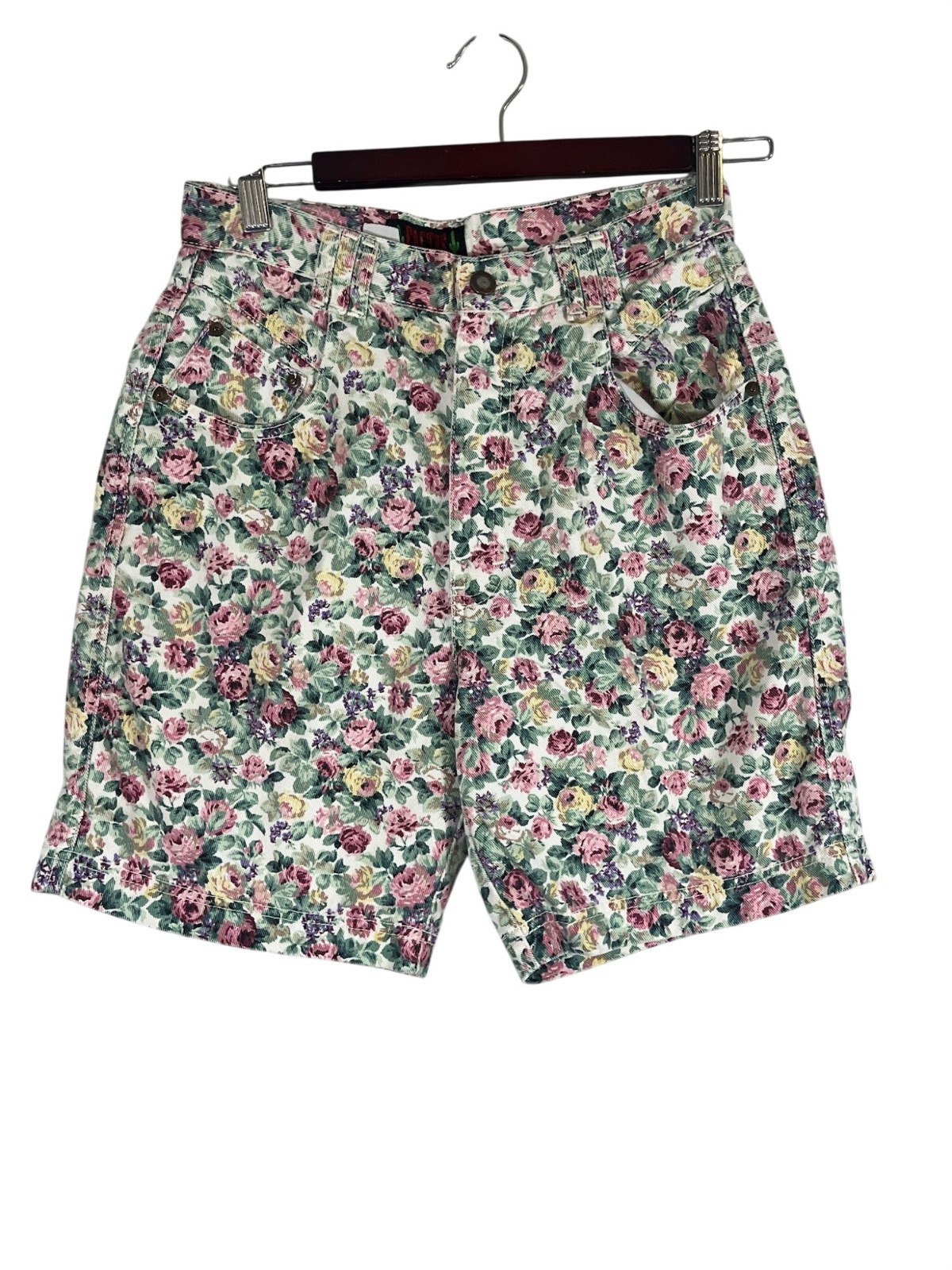 Retro Floral Denim High Waisted Shorts 80s Pink Cottagecore Y2K Mom Feminine 90s