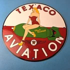 Vintage Texaco Aviation Sign - Bombshell Girl Gas Service Station Porcelain Sign