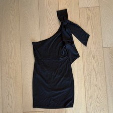 Black One Shoulder Bow Bodycon Party Dress Sleeveless Solid Short Women