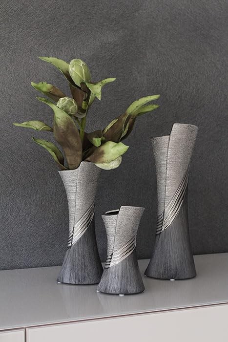 Pack of 2 Vase, striped, Ceramics, gray, silver colored, PU 2, L. 11 cm, (B2J)