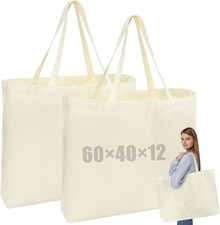 2 Stück Baumwolltasche, 60×40×12cm Super Groß Einkaufstasche mit Verdicken Han
