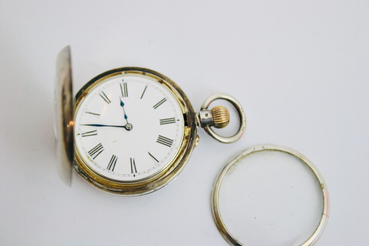 Sterling solid silver half hunter pocket watch sp… - image 10
