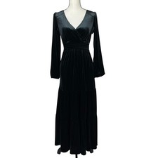 Knox Rose Women's Maxi Dress XS Black Velvet Long Sleeve Tiered Boho Whimsygoth