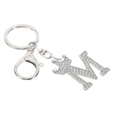 Initial Letter Keychain, Letter m Crown Design Charm, Silver Tone