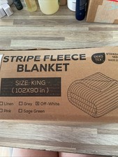 Utopia Bedding Stripe Fleece Blanket Size King 102x 90 In Off White