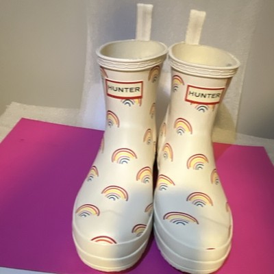 Hunter Play Short Women's Waterproof Ankle Rain Boots Rainbow Print US 7 EU 38