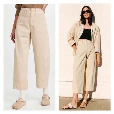 Apiece Apart Mari Barrel Pants Sand Beige Crop Wide Leg High Rise Size 10
