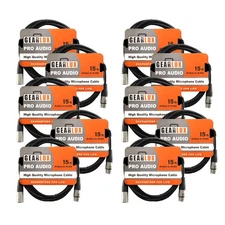 Gearlux 15-Foot XLR Microphone Cable - 10 Pack
