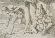 Nach JÄGER (*1808), Adam gräbt mit dem Hackstock, Rad. Romantik Religiös