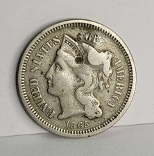 1865 Three Cent Nickel Civil War Era U.S. Type Coin