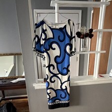  Quick Sale! Blue/White Geometric Sheath Dress-8, Perfect Spring Office Dress! 