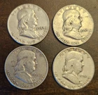 Lot of 4 Franklin Silver Half Dollars 90% Silver ~1.44 Ounces Silver Content