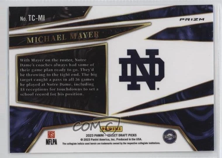 2023 Panini Select Draft Picks Turbocharged Silver Prizm Michael Mayer Rookie RC - Image 2 of 2