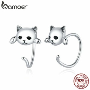 cat silver earrings
