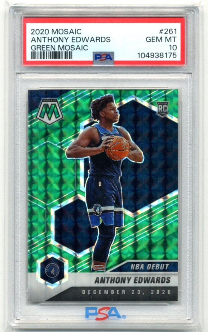2020-21 Panini Mosaic #261 Anthony Edwards RC Green Mosaic Prizm PSA 10 Gem Mint