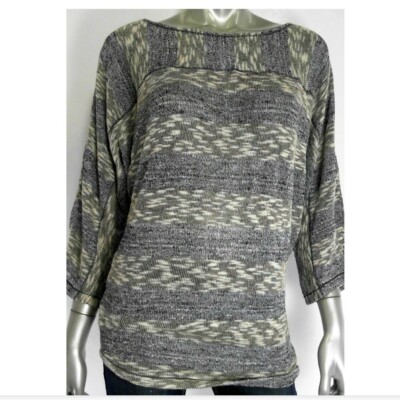Studio M Women Sweater S Black Tan Scoop Neck Striped Knit Pullover