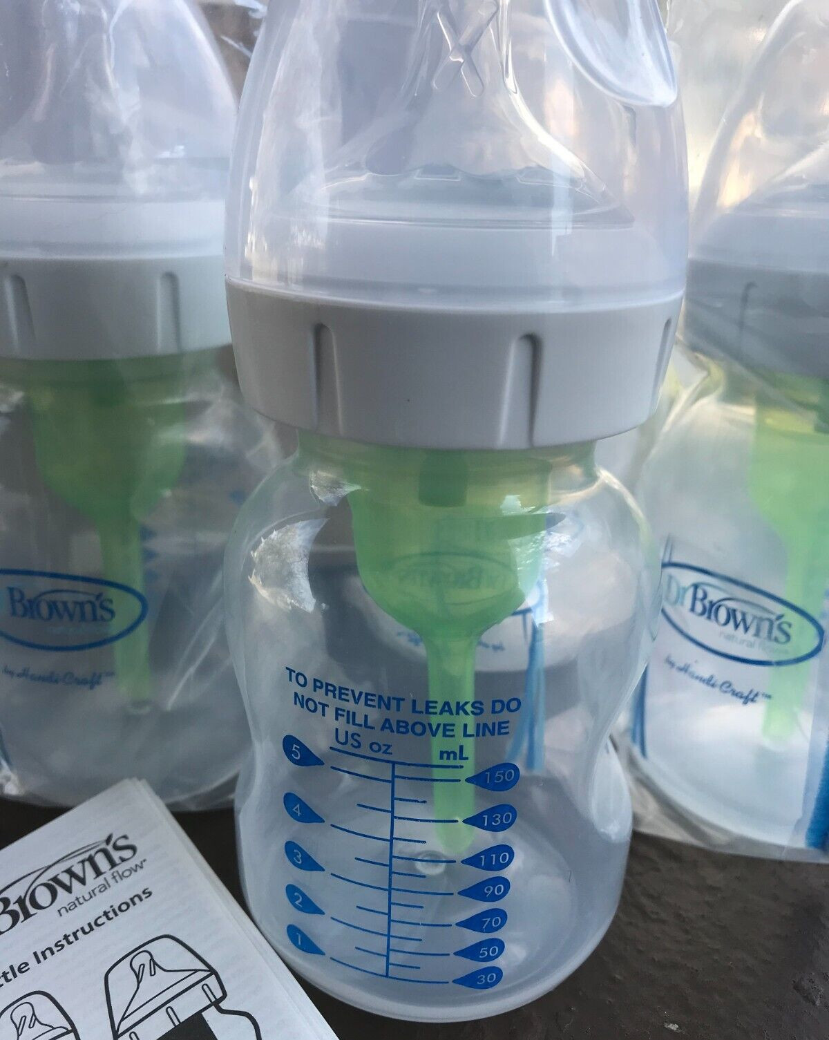 4 pk Dr Brown's Natural Flow Wide Neck Baby Bottles 5 oz Anti-Colic Level 1