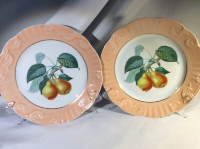Mottahedeh Summer Fruit, Salmon Band: Salad Plates Set Of 2, Identical 7 7/8''