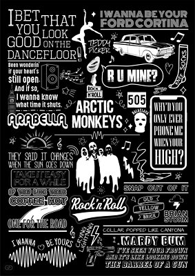 WALLPAPER AND THE ARTIST 壁紙とアーティスト（英語版） Arctic Monkeys Poster Song Lyric Print Doodle Art Wall Hanging B&W