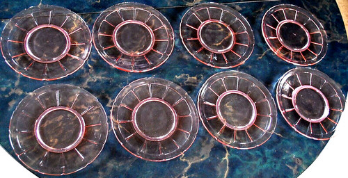 Vtg Set 8 'VICTORY' PINK DEPRESSION GLASS Salad Plates By Diamond 7.75" c1930