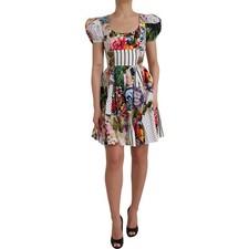 DOLCE & GABBANA Dress Multicolor Patchwork Cotton Aline Mini IT38/US4/XS 2500usd