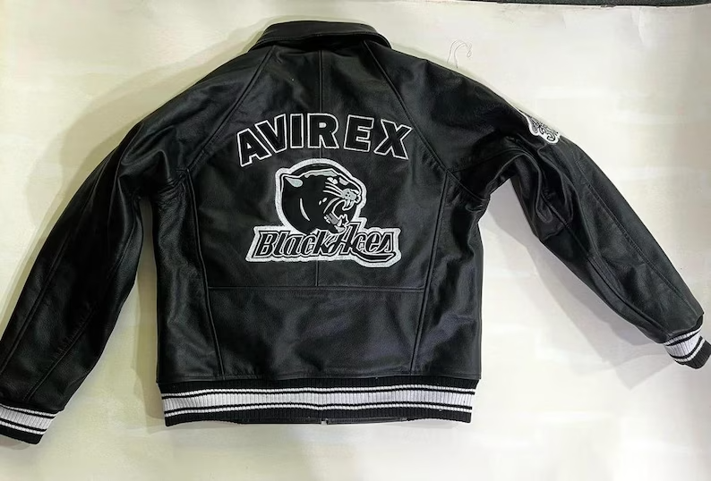 Men's Black Ace AVIREX Real Leather American Flight Jacket Men's Black Ace AVIREX Real Leather American Flight Jacket