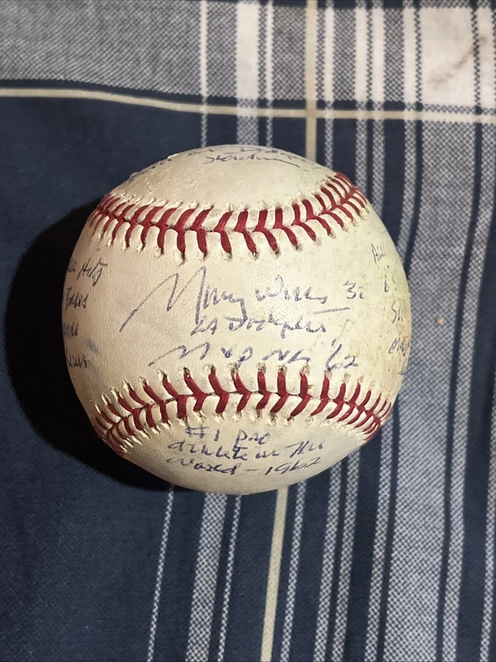 Maury Wills Signed Game Used Baseball Covered With Rare Inscriptions JSA LOA - Image 3 of 4