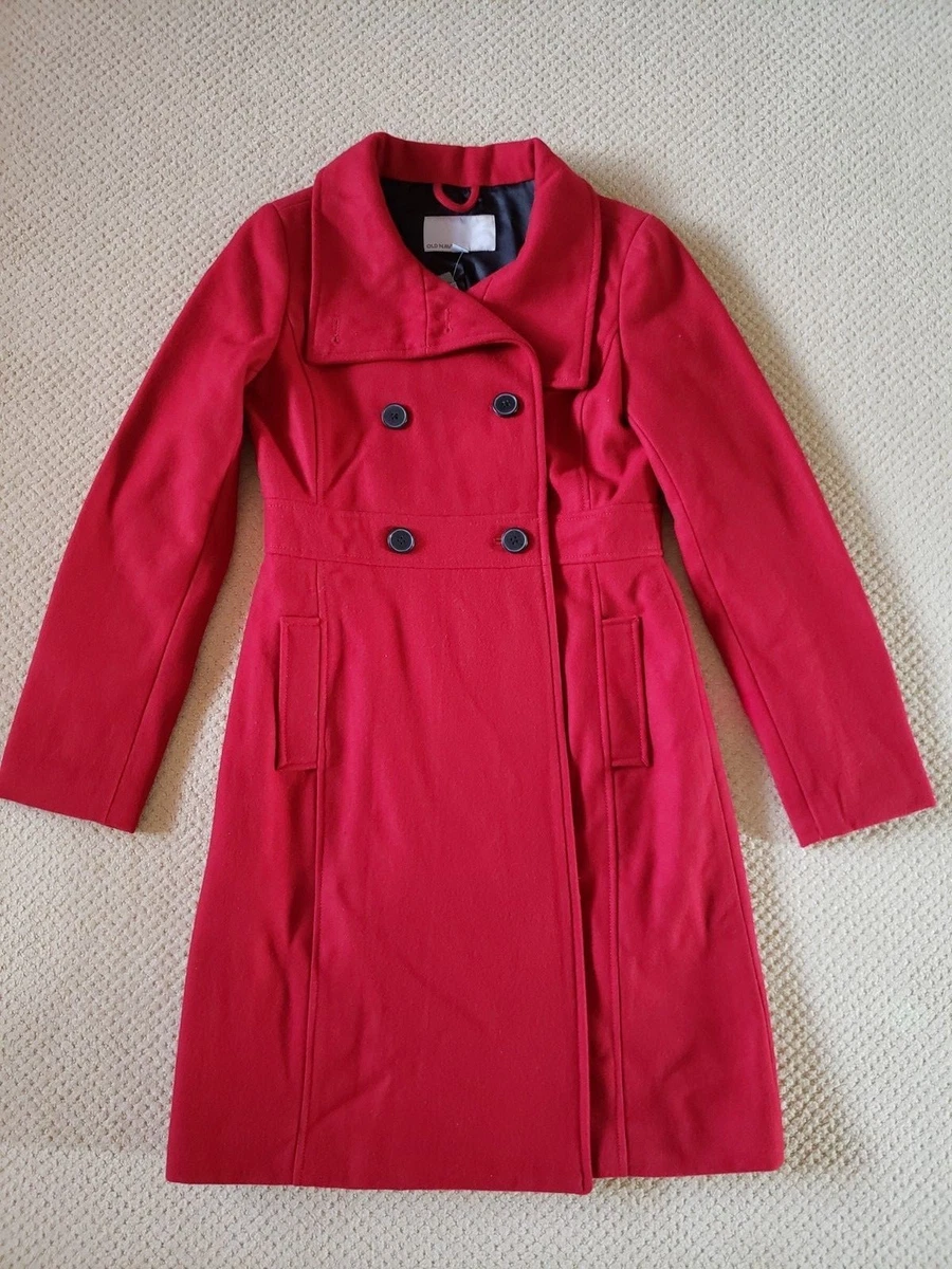 NWT Old Navy Women s Long Holiday Red Pea Coat Small S